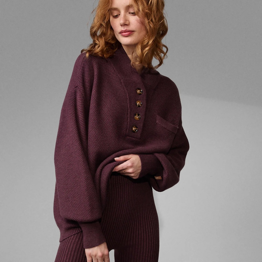 Lunya cotton silk pocket Henley sweater